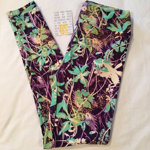 LuLaRoe Purple/Mint Green Floral Leggings - Picture 2 of 3